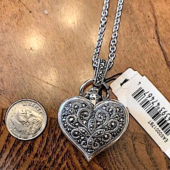 JUDITH JACK Sterling Silver Inlaid Marcasite Heart Locket with Clock Pendant NWT - Picture 9 of 12